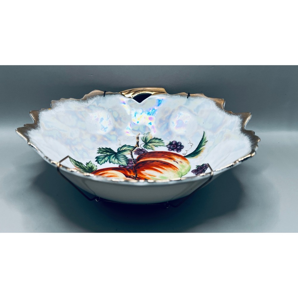Vtg Lusterware Stone Fruit Bowl Iridescent Gold Gilding Nippon Yoko Boeki Japan